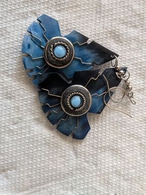 Blue Bohemian Blue Statement Drop Earrings - Silver Accents